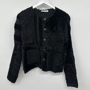 Vintage Sandy Starkman Jacket Size S M Embroidered Velvet Quilted Patchwork